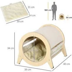 PawHut Maison Pour Chat Design - Niche Chat Panier Chat - Coussin Amovible, Grattoir Jute Naturelle - Panneaux Aspect Bois Clair - Beige -PawHut Soldes Boutique 72845744 3