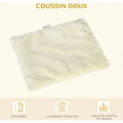 PawHut Maison Pour Chat Design - Niche Chat Panier Chat - Coussin Amovible, Grattoir Jute Naturelle - Panneaux Aspect Bois Clair - Beige -PawHut Soldes Boutique 72845744 5