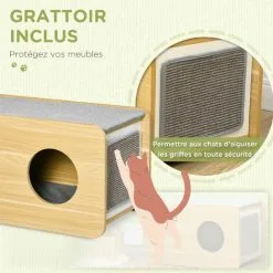 PawHut Maison Pour Chat Design Poste De Radio - Niche Chat Panier Chat - 2 Coussins + Grattoir Sisal Amovibles - MDF Panneaux Aspect Bois Clair - Beige -PawHut Soldes Boutique 72845751 5