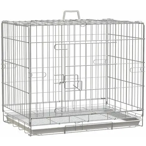 PawHut Cage Pour Chien Pliable - Plateau Excrément Coulissant - 2 Portes Verrouillable, Poignée - Dim. 61L X 43l X 50H Cm - Fer Galvanisé PP Blanc - Blanc 1 PawHut Cage Pour Chien Pliable - Plateau Excrément Coulissant - 2 Portes Verrouillable, Poignée - Dim. 61L X 43l X 50H Cm - Fer Galvanisé PP Blanc - Blanc