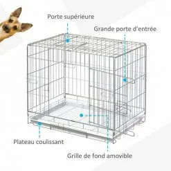 PawHut Cage Pour Chien Pliable - Plateau Excrément Coulissant - 2 Portes Verrouillable, Poignée - Dim. 61L X 43l X 50H Cm - Fer Galvanisé PP Blanc - Blanc 8 PawHut Cage Pour Chien Pliable - Plateau Excrément Coulissant - 2 Portes Verrouillable, Poignée - Dim. 61L X 43l X 50H Cm - Fer Galvanisé PP Blanc - Blanc -PawHut Soldes Boutique 72873193 4