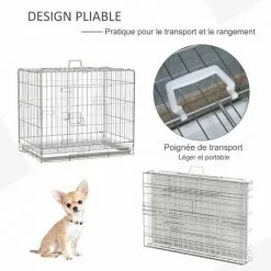 PawHut Cage Pour Chien Pliable - Plateau Excrément Coulissant - 2 Portes Verrouillable, Poignée - Dim. 61L X 43l X 50H Cm - Fer Galvanisé PP Blanc - Blanc 9 PawHut Cage Pour Chien Pliable - Plateau Excrément Coulissant - 2 Portes Verrouillable, Poignée - Dim. 61L X 43l X 50H Cm - Fer Galvanisé PP Blanc - Blanc -PawHut Soldes Boutique 72873193 5