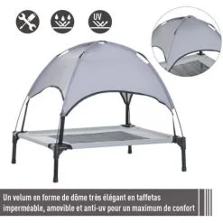 PawHut Lit Pour Chien Chat Sur Pieds Lit De Camp Lit Surélevé Rafraîchissant Velum Anti-UV Oxford Micro-perforé Parasol Et Sac De Transport Inclus Dim. 61L X 46l X 61H Cm Gris Noir -PawHut Soldes Boutique 7379154 4