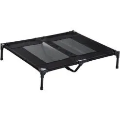 PawHut Lit Sur Pieds Pour Chien Chat Lit De Camp Animal Lit Surélevé Oxford Textilène Micro-perforé Dim. 92L X 76l X 18H Cm Noir - Noir