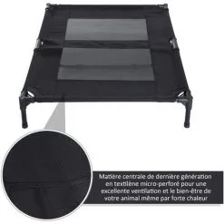 PawHut Lit Sur Pieds Pour Chien Chat Lit De Camp Animal Lit Surélevé Oxford Textilène Micro-perforé Dim. 92L X 76l X 18H Cm Noir - Noir -PawHut Soldes Boutique 8628038 4