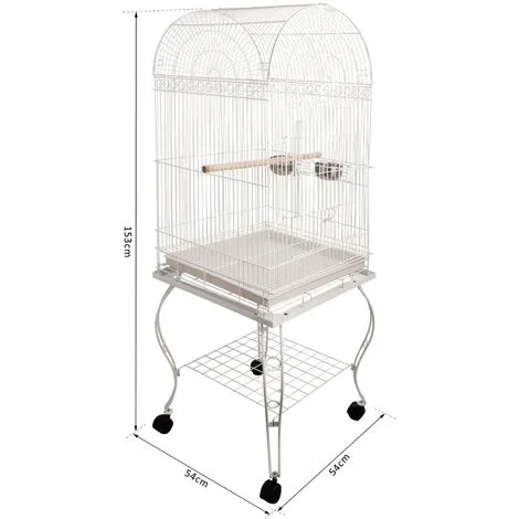 PawHut Grande Volière Cage à Oiseaux Design Avec Mangeoire Perchoir Suspendu Plateau Amovible étagère Et Roulettes 54L X 54l X 153H Cm Blanc - Blanc 3 PawHut Grande Volière Cage à Oiseaux Design Avec Mangeoire Perchoir Suspendu Plateau Amovible étagère Et Roulettes 54L X 54l X 153H Cm Blanc - Blanc – Image 3