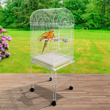 PawHut Grande Volière Cage à Oiseaux Design Avec Mangeoire Perchoir Suspendu Plateau Amovible étagère Et Roulettes 54L X 54l X 153H Cm Blanc - Blanc 4 PawHut Grande Volière Cage à Oiseaux Design Avec Mangeoire Perchoir Suspendu Plateau Amovible étagère Et Roulettes 54L X 54l X 153H Cm Blanc - Blanc – Image 4