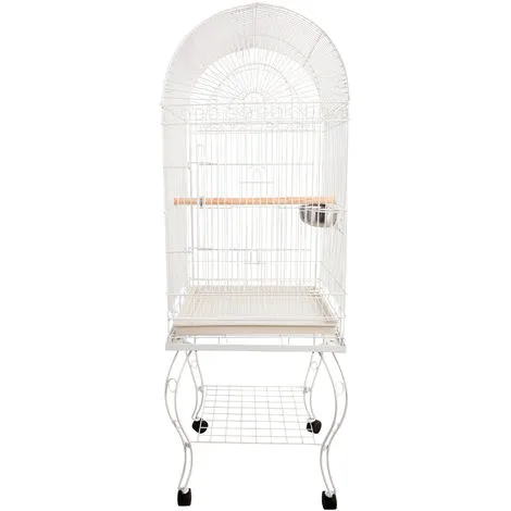 PawHut Grande Volière Cage à Oiseaux Design Avec Mangeoire Perchoir Suspendu Plateau Amovible étagère Et Roulettes 54L X 54l X 153H Cm Blanc - Blanc 5 PawHut Grande Volière Cage à Oiseaux Design Avec Mangeoire Perchoir Suspendu Plateau Amovible étagère Et Roulettes 54L X 54l X 153H Cm Blanc - Blanc – Image 5