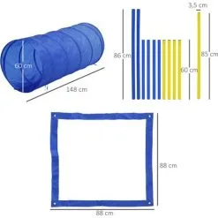 PawHut Agility Sport Pour Chiens équipement Complet Obstacle, Tunnel, Slalom, Zone Repos + Sac De Transport Bleu Jaune - Bleu -PawHut Soldes Boutique 8738198 3