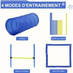 PawHut Agility Sport Pour Chiens équipement Complet Obstacle, Tunnel, Slalom, Zone Repos + Sac De Transport Bleu Jaune - Bleu -PawHut Soldes Boutique 8738198 4